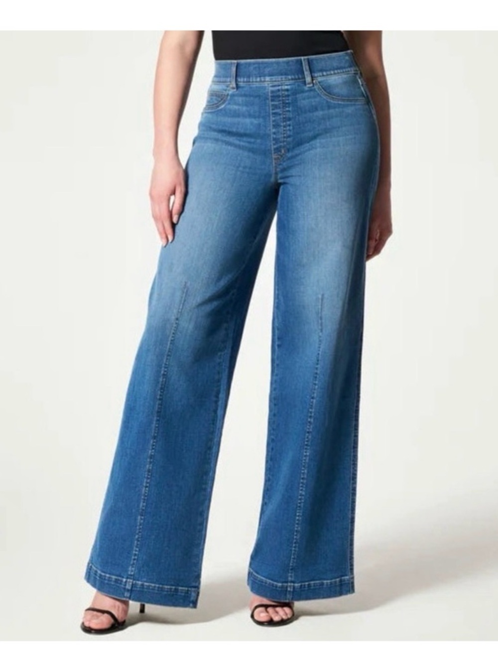 SPANX Blue High-Rise Wide Leg Jeans Large 33” inseam